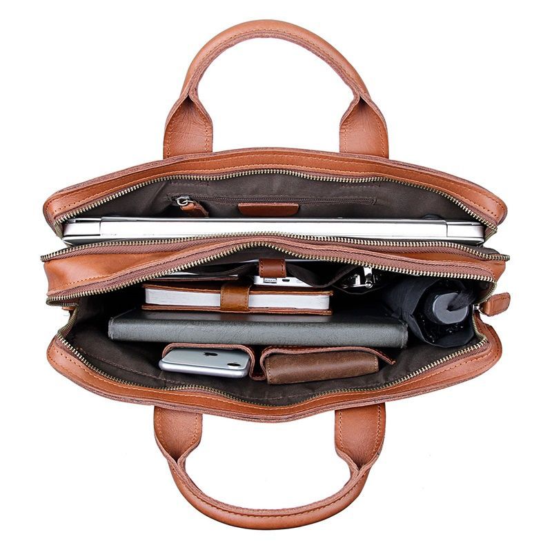 Vintage Brown Coffee Thick Genuine Leather 14'' Laptop Office Men Briefcase Portfolio Messenger Bag Highend M6020-coffee