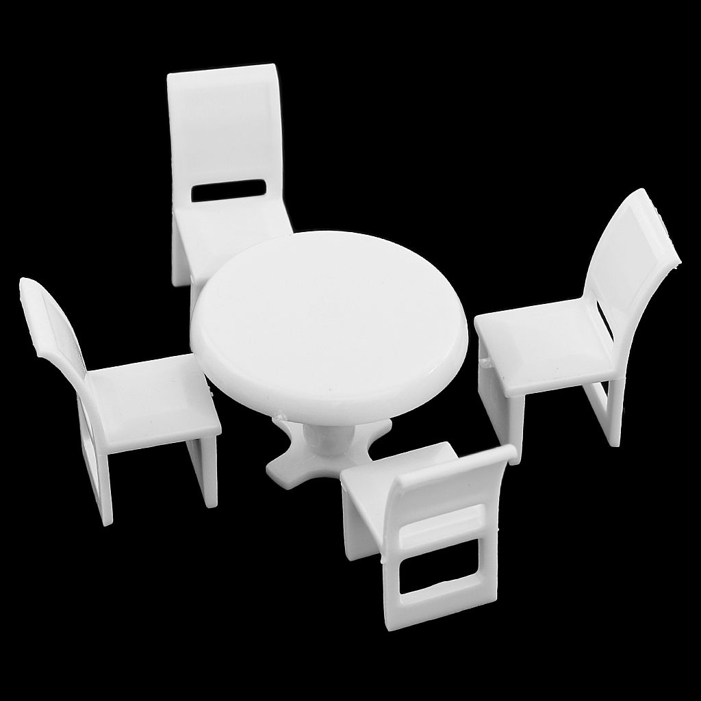 Miniature 1x Dining Table & 4x Chair Model Set For Dollhouse Kids Toys