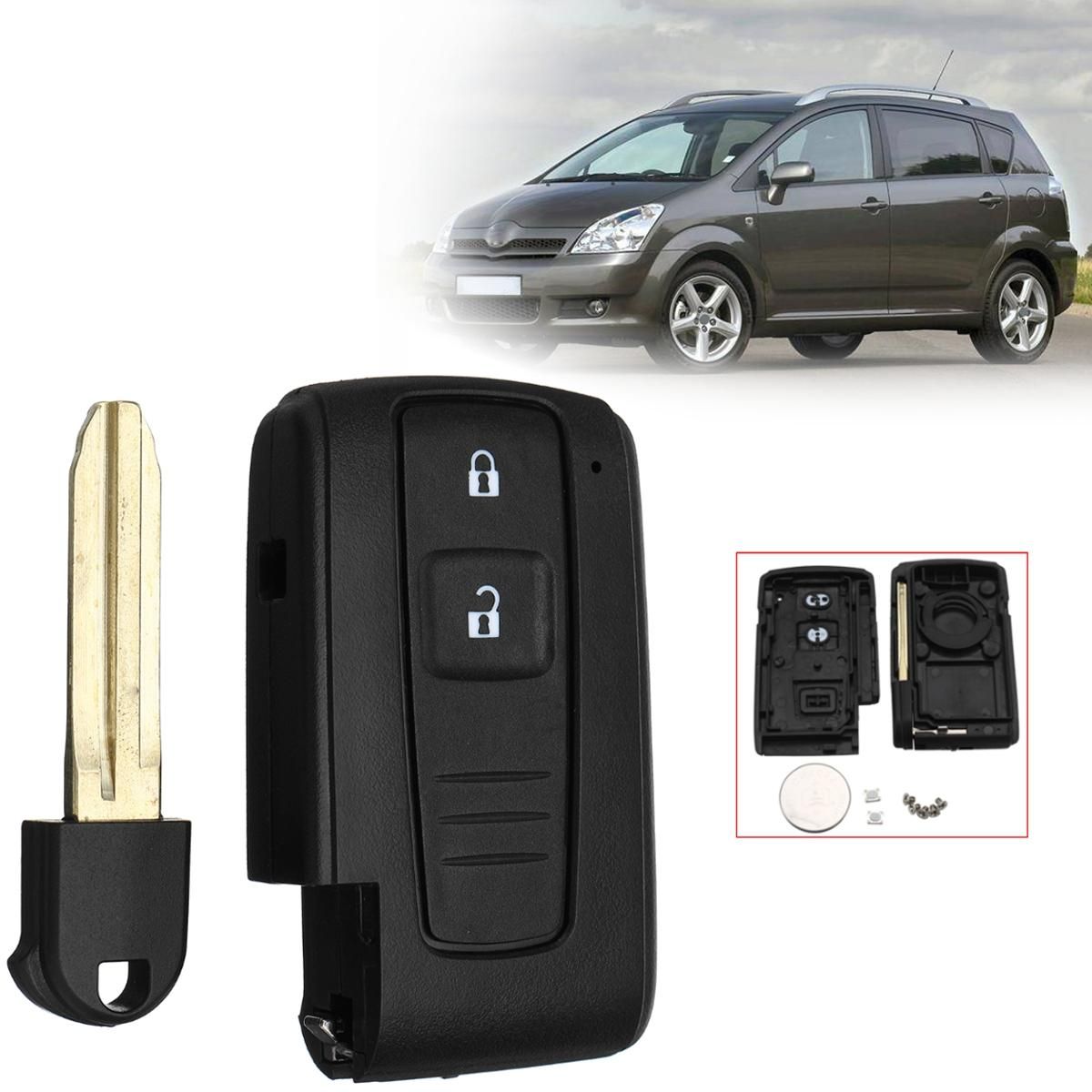 2 Buttons Remote Key Fob Case Shell With Battery For Toyota Corolla Verso Prius