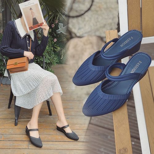 Two-wear Sandals Slippers Women's Fashion Non-slip Casual Beach Soft-soled Blue