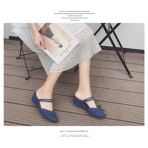 Two-wear Sandals Slippers Women's Fashion Non-slip Casual Beach Soft-soled Blue