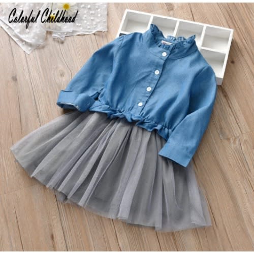 Button Up Turtle Neck Denim Tutu Dress
