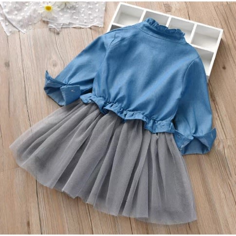 Button Up Turtle Neck Denim Tutu Dress