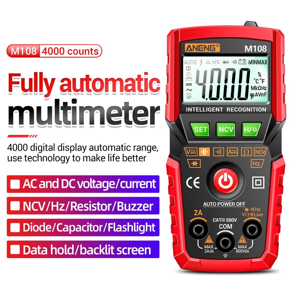 M108 Smart Digital Multimeter Auto Range 4000 Counts