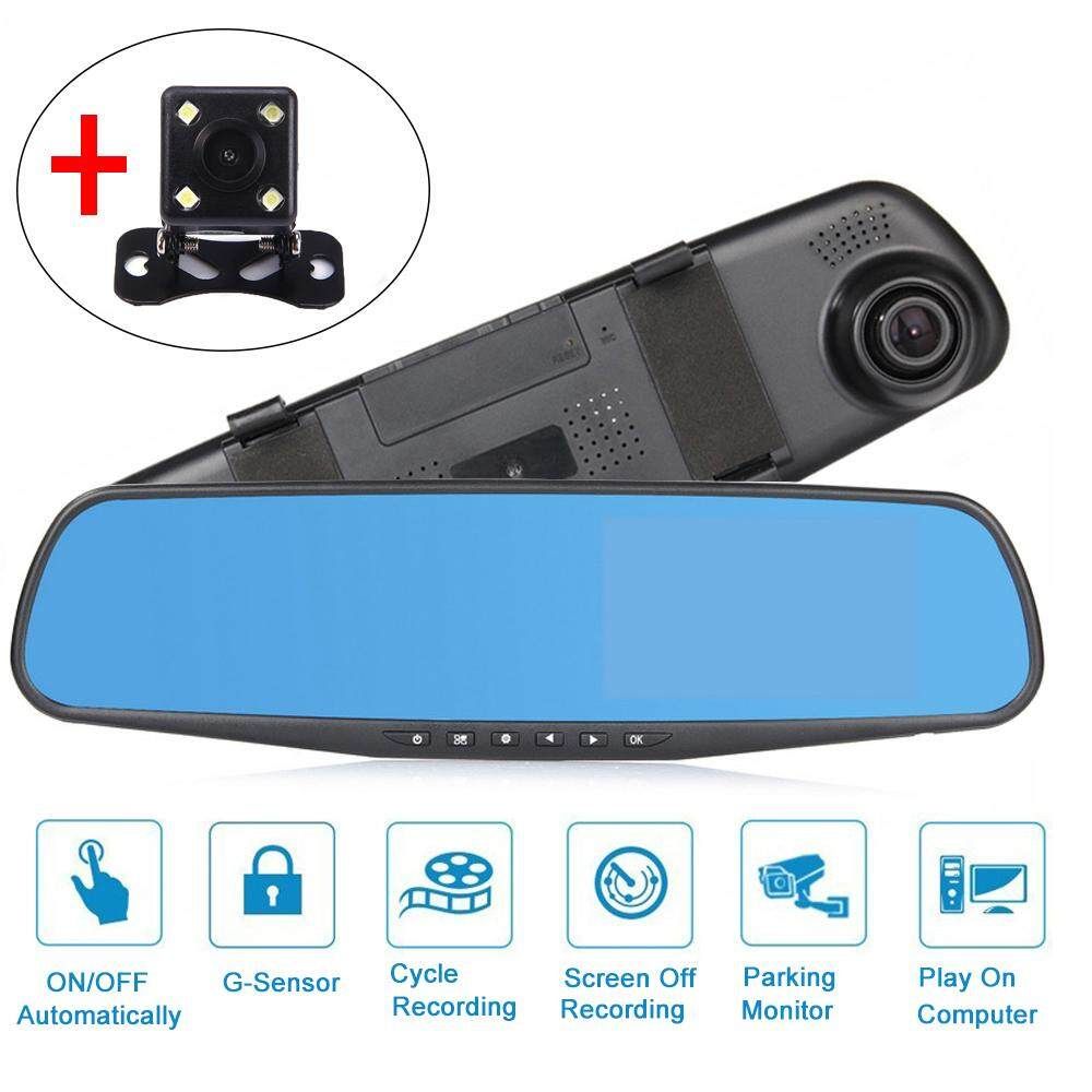 4.3" FHD 1080P Dash Cam Car Rearview Mirror DVR Driving Video Recorder Camera Dual Lens