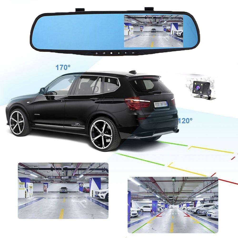 4.3" FHD 1080P Dash Cam Car Rearview Mirror DVR Driving Video Recorder Camera Dual Lens
