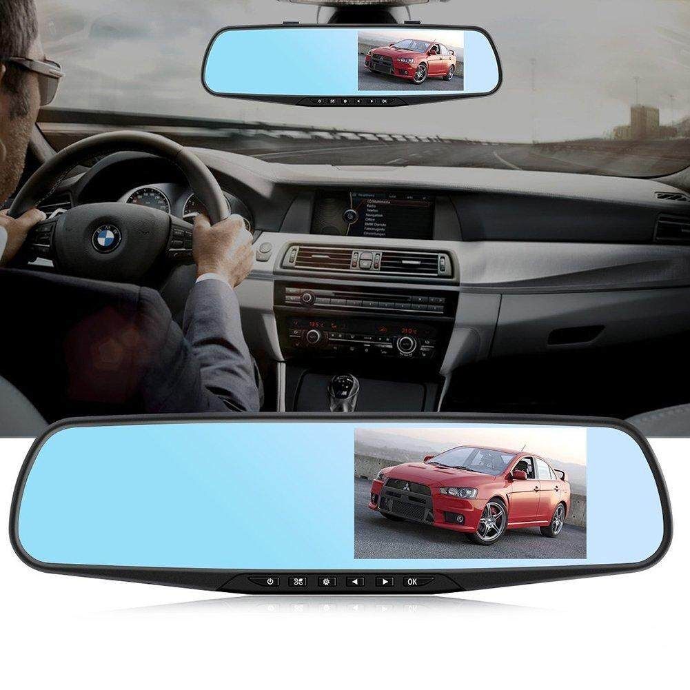 4.3" FHD 1080P Dash Cam Car Rearview Mirror DVR Driving Video Recorder Camera Dual Lens