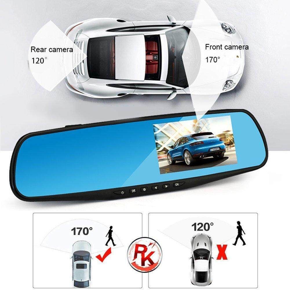 4.3" FHD 1080P Dash Cam Car Rearview Mirror DVR Driving Video Recorder Camera Dual Lens