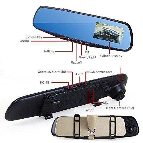 4.3" FHD 1080P Dash Cam Car Rearview Mirror DVR Driving Video Recorder Camera Dual Lens
