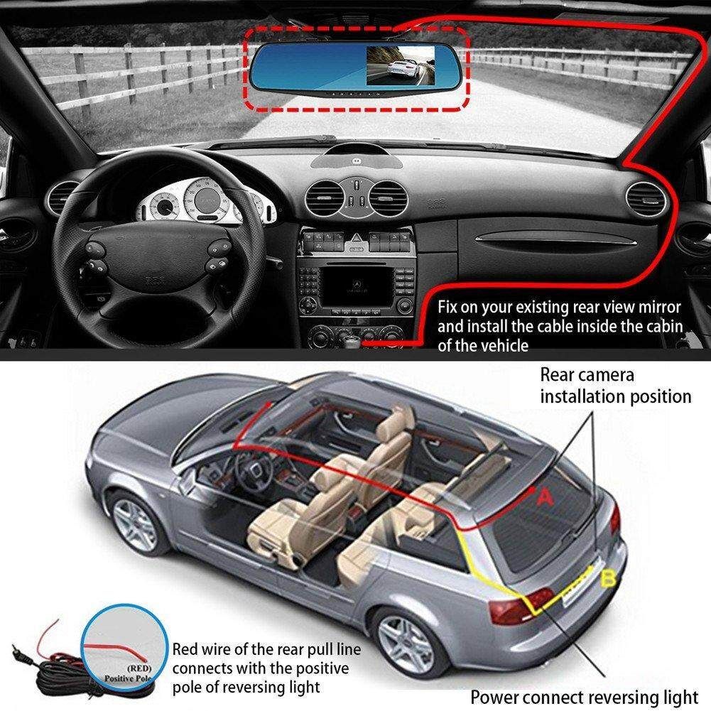4.3" FHD 1080P Dash Cam Car Rearview Mirror DVR Driving Video Recorder Camera Dual Lens