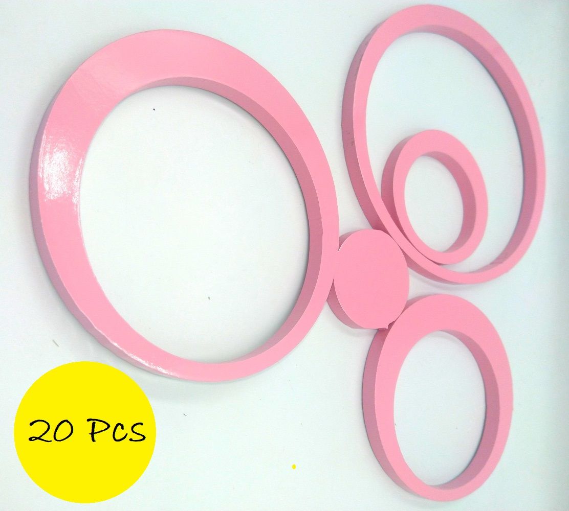 20pcs 3D Wooden Circle Creative Decal Wall Sticker Pink