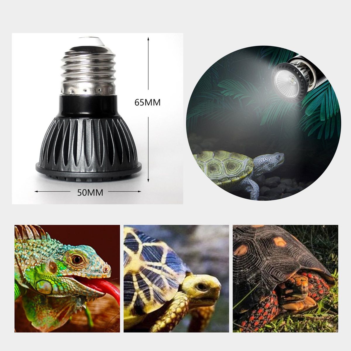 5W Reptile Heating Light Full Spectrum Lizard Pet UVA Uvb Black