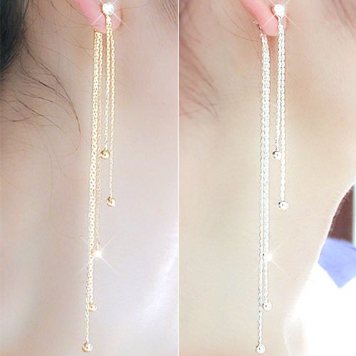Women's Rhinestone Alloy Long Tassels Drop Dangle Cocktail Party Linear Earrings-Golden