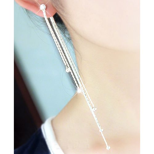 Women's Rhinestone Alloy Long Tassels Drop Dangle Cocktail Party Linear Earrings-Golden