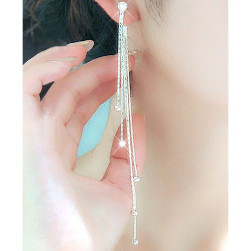 Women's Rhinestone Alloy Long Tassels Drop Dangle Cocktail Party Linear Earrings-Golden
