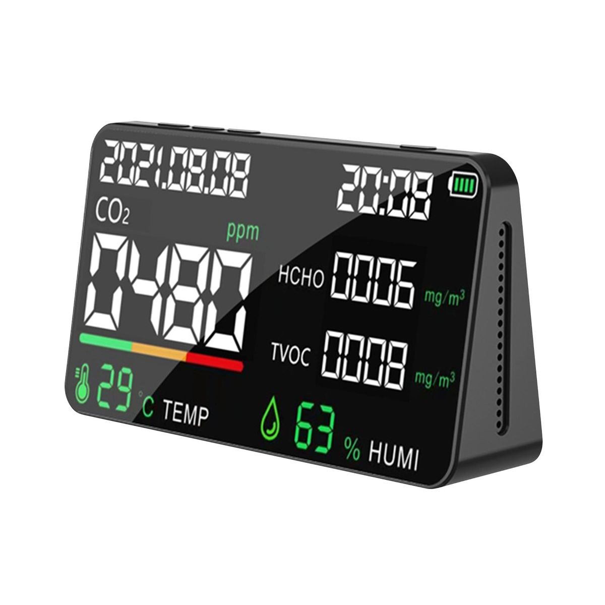 5 in 1 Air Quality Monitor LED Digital CO2 HCHO TVOC Temperature Humidity Tester USB Rechargeable Indoor NDIR Carbon Dioxide Meter for Room Office Greenhouse Warehouse