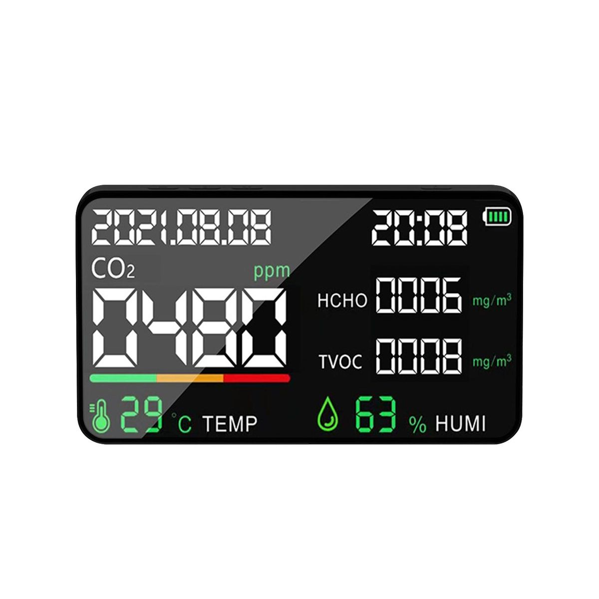 5 in 1 Air Quality Monitor LED Digital CO2 HCHO TVOC Temperature Humidity Tester USB Rechargeable Indoor NDIR Carbon Dioxide Meter for Room Office Greenhouse Warehouse