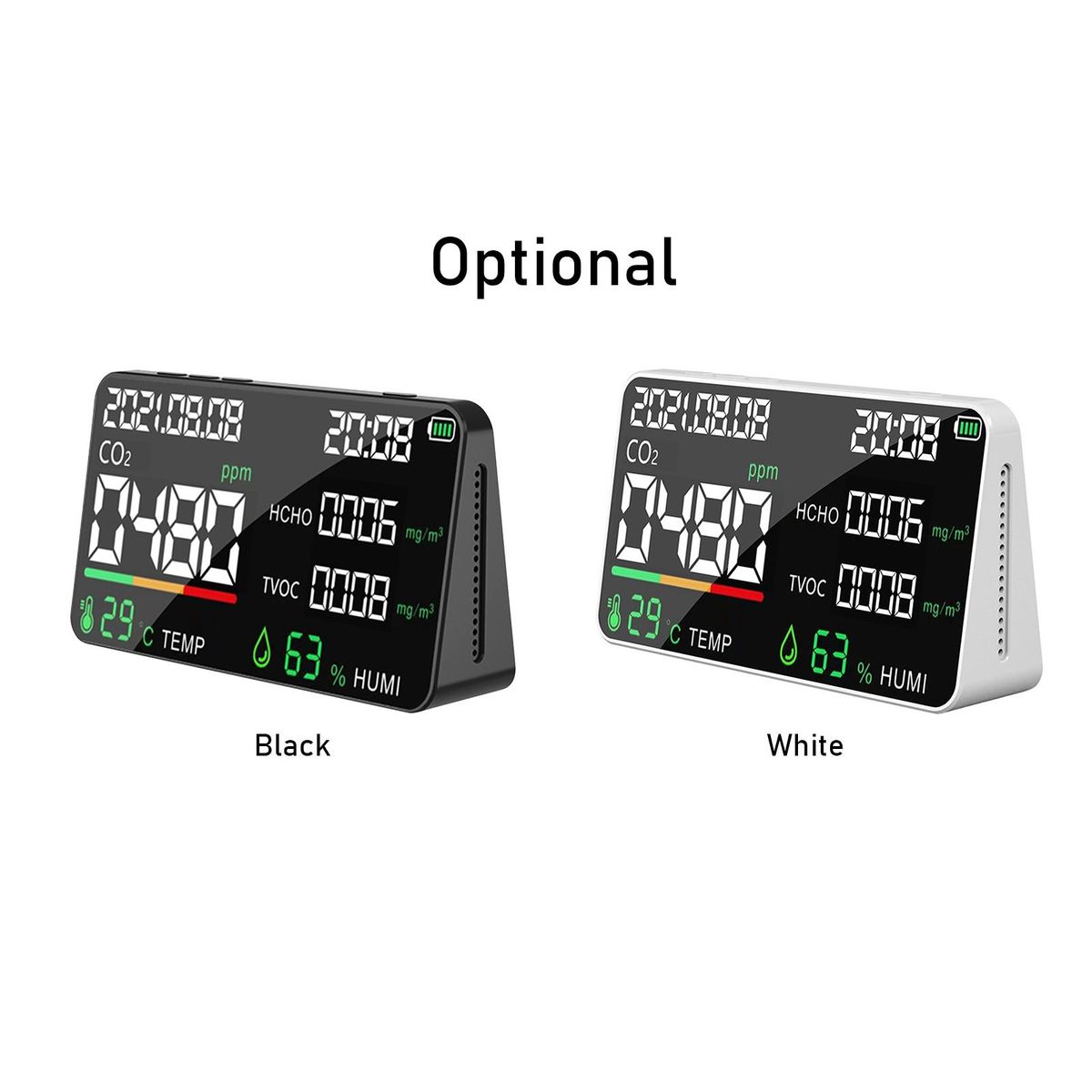 5 in 1 Air Quality Monitor LED Digital CO2 HCHO TVOC Temperature Humidity Tester USB Rechargeable Indoor NDIR Carbon Dioxide Meter for Room Office Greenhouse Warehouse
