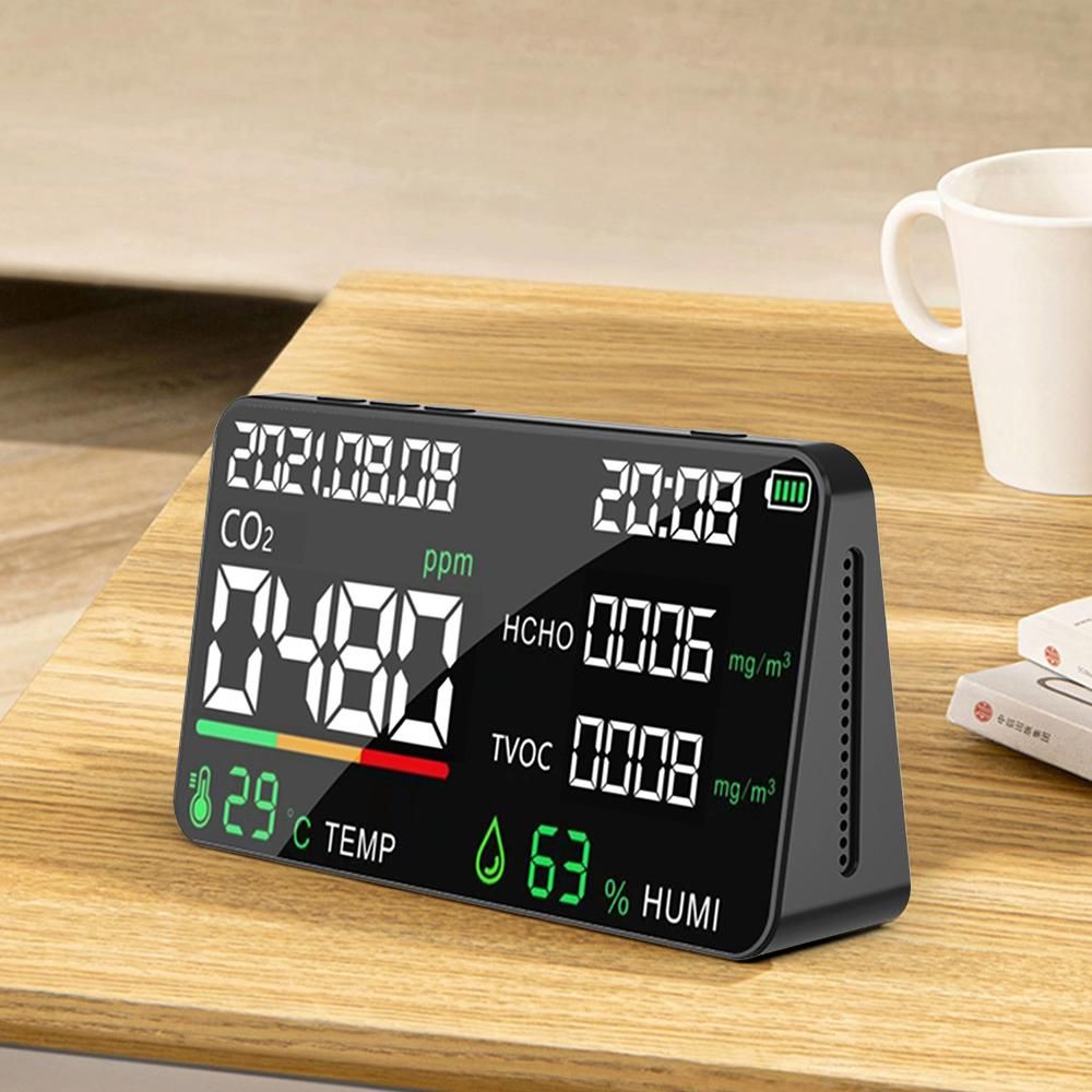 5 in 1 Air Quality Monitor LED Digital CO2 HCHO TVOC Temperature Humidity Tester USB Rechargeable Indoor NDIR Carbon Dioxide Meter for Room Office Greenhouse Warehouse