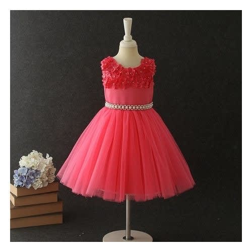 Girl's Petal Chest Gown With Pearls - Red
