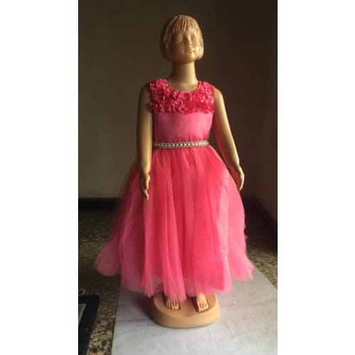 Girl's Petal Chest Gown With Pearls - Red