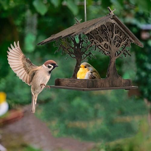 Wooden Bird Nest Cage House Birdhouse Hanging Wood Feeder With Loop Home Garden Yard Outdoor Pet Decors Hexagon Pet Bedroom