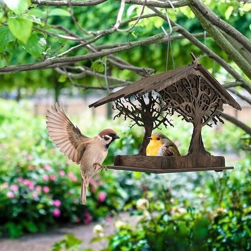 Wooden Bird Nest Cage House Birdhouse Hanging Wood Feeder With Loop Home Garden Yard Outdoor Pet Decors Hexagon Pet Bedroom