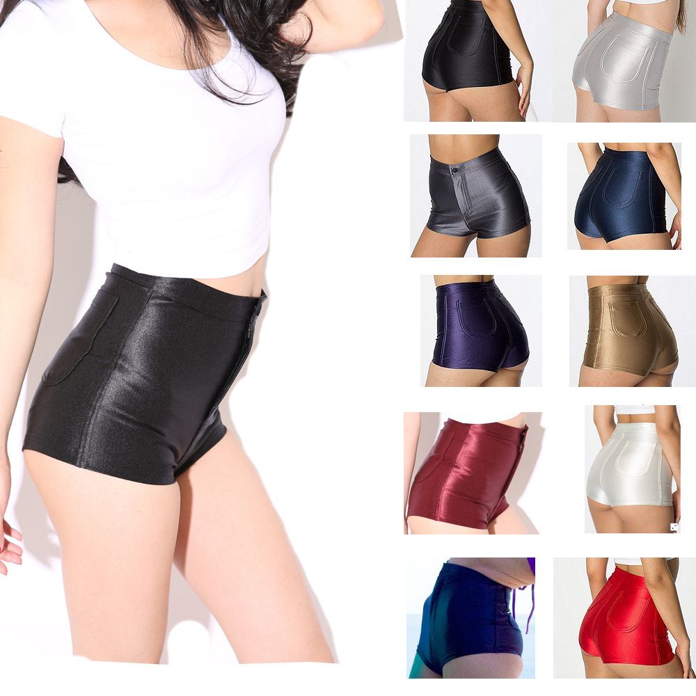 2015 New High Waist Disco Shorts Shiny Stretch Hot Shorts