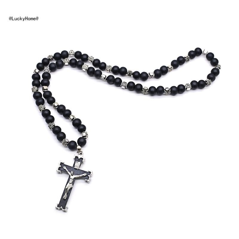 11UA Handmade  Rosary Necklaces Catholic Wood Bead Pendant