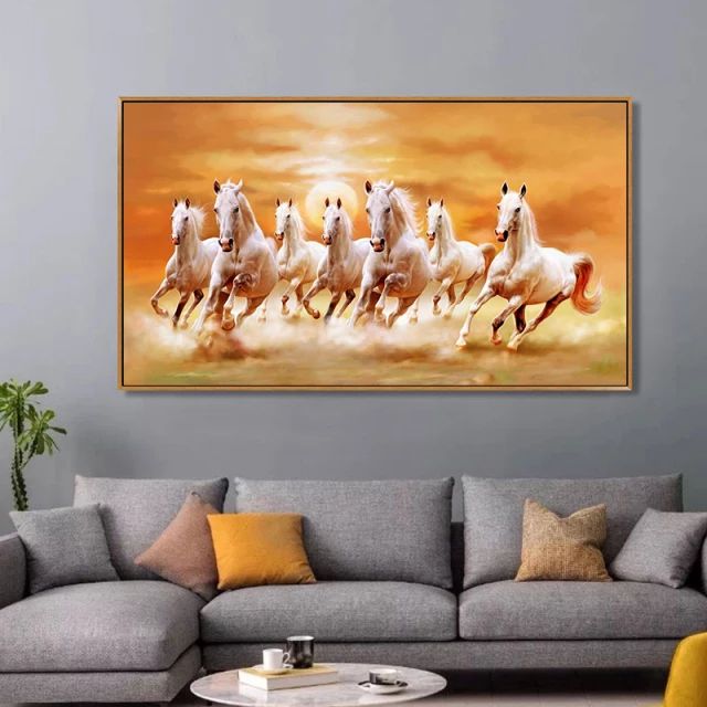 7 Horse Race Framed Painting Artwork Picture HD