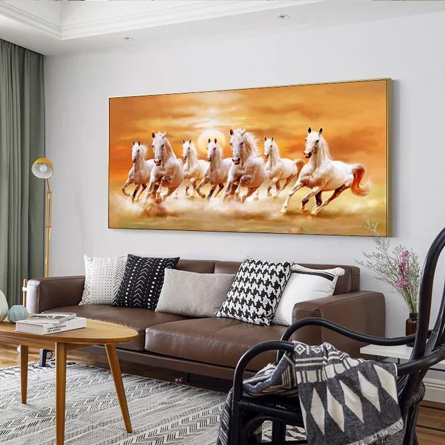 7 Horse Race Framed Painting Artwork Picture HD