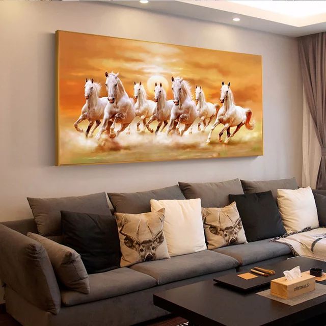 7 Horse Race Framed Painting Artwork Picture HD