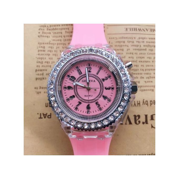 Geneva Pink Luxury Wristwatch With Night Light