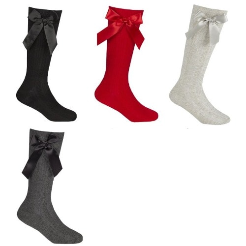 Cottonique Bow Cable Knee High Socks For Girls – Pack Of 4