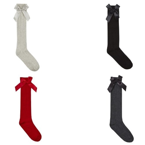Cottonique Bow Cable Knee High Socks For Girls – Pack Of 4