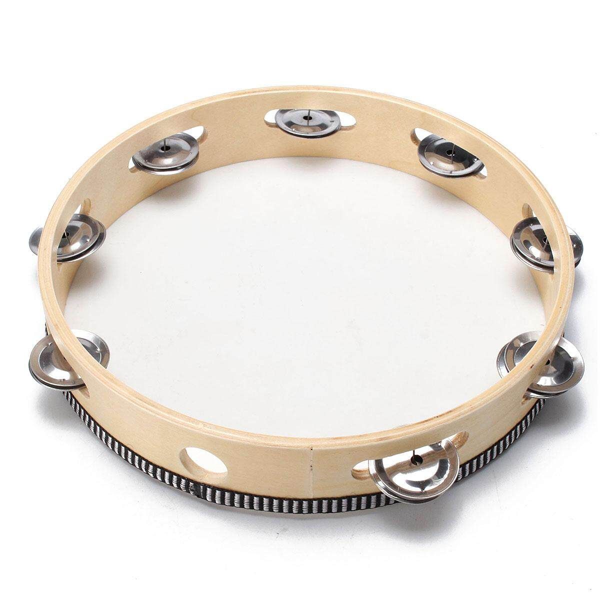 10'' Musical Tambourine Tamborine With Head Drum Round Percussion For KTV Party