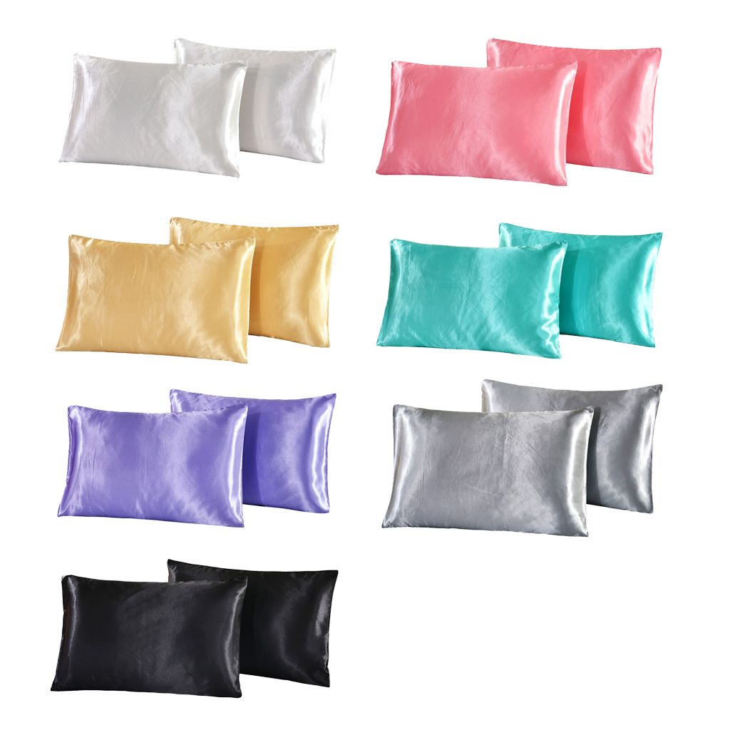 2X  Satin Standard  Bedding Pillow Case Standard (20x26") White