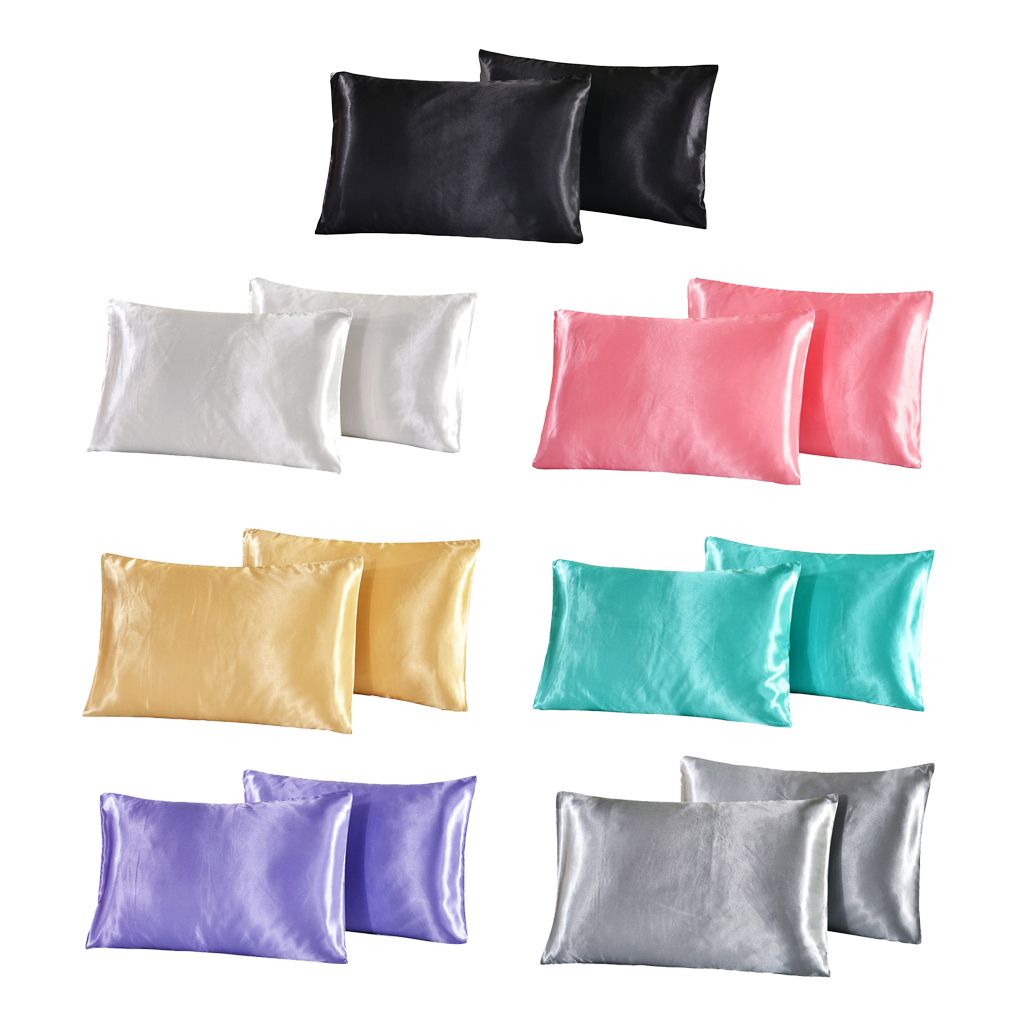 2X  Satin Standard  Bedding Pillow Case Standard (20x26") White