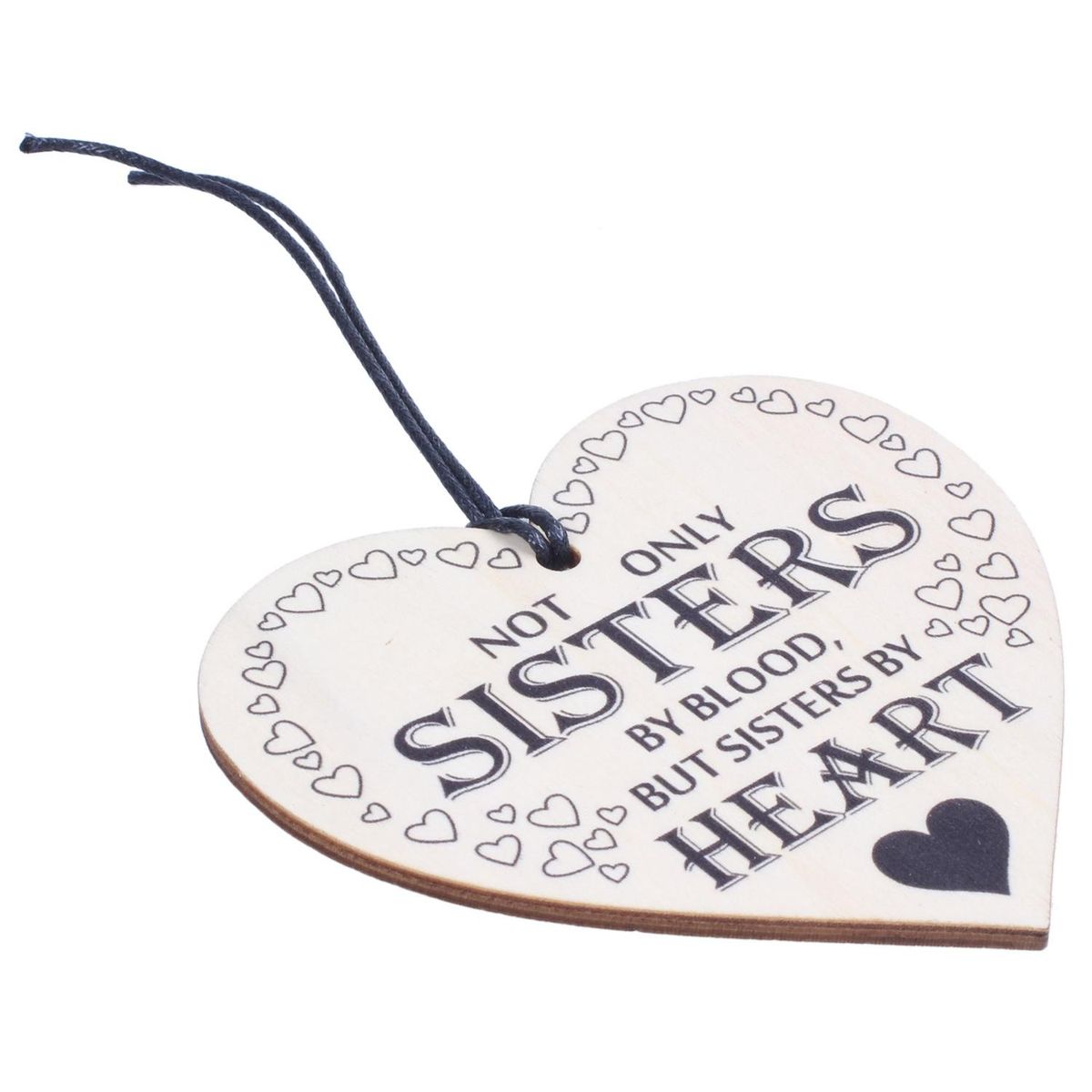Sisters By Heart Wooden Hanging Heart Shaped Best Sister Plaque Love Gift Sign