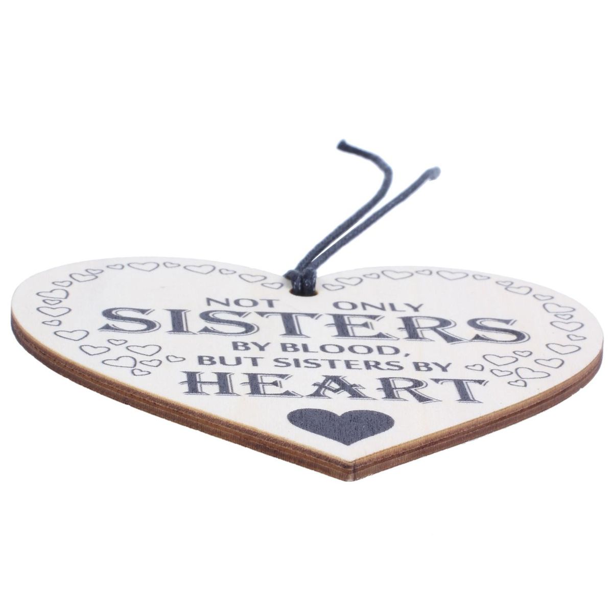 Sisters By Heart Wooden Hanging Heart Shaped Best Sister Plaque Love Gift Sign