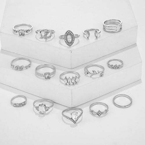 15 Pcs Women Bohemian Vintage Silver Stack Rings