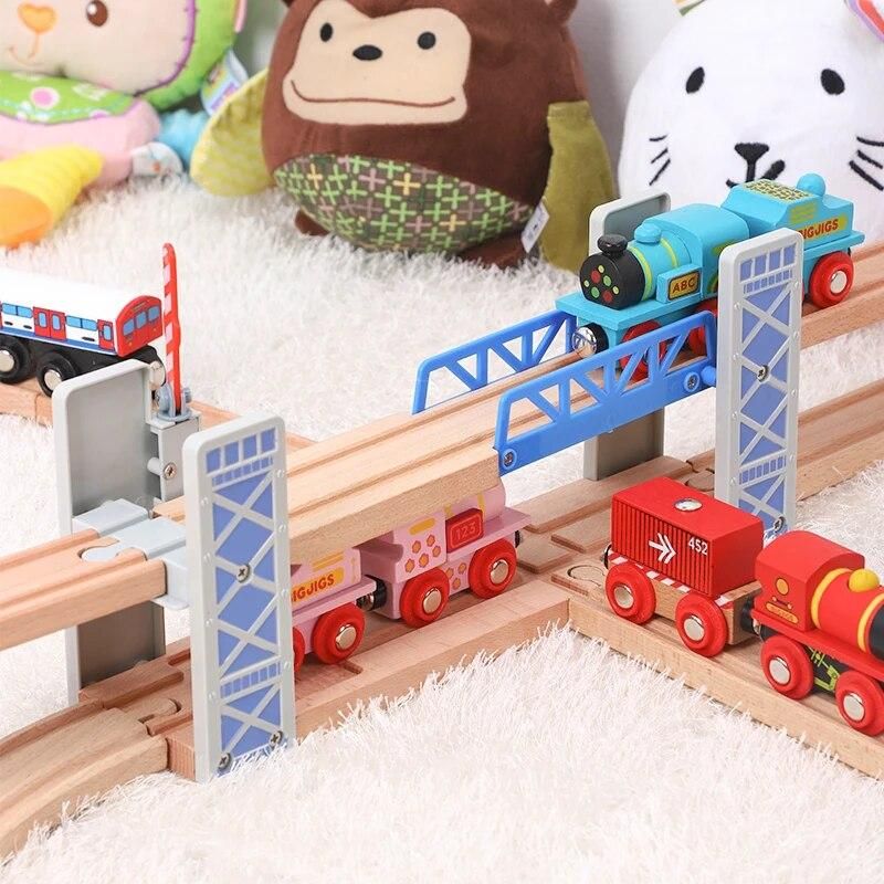 Wooden Train Tracks Railway Toys Set Wooden Double Deck Bridge Wooden Accessories Overpass Model Kid's Toys Children's Gifts