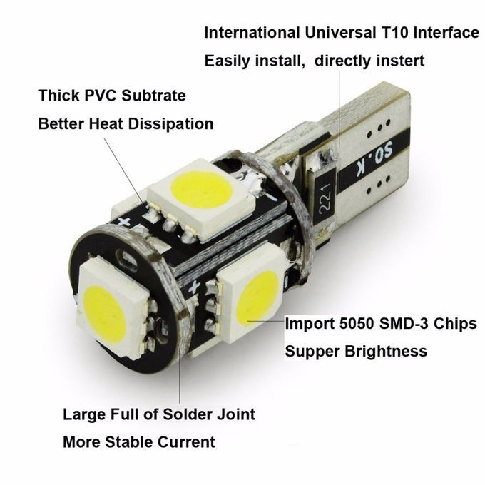 Car T10 Decoding Light With Heat Dissipation Aluminum 5Smd 5050    Wide    Silver