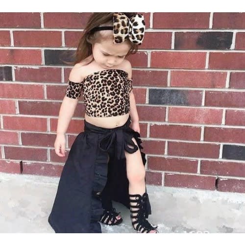 Girls Animal Print Skirts And Off Shoulder Top