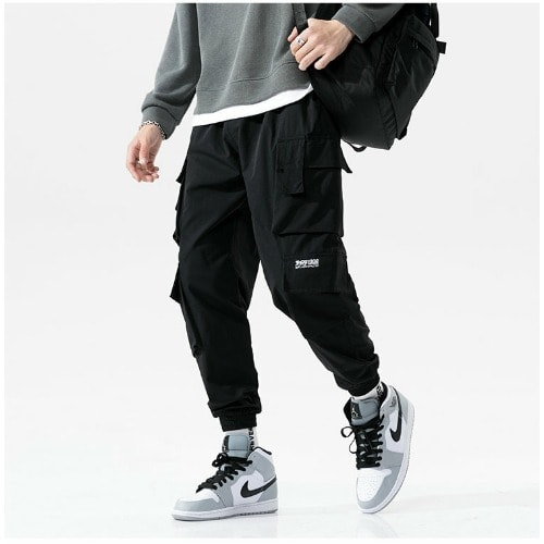 Streetwear Men's Harem Joggers Cargo Pants - Black