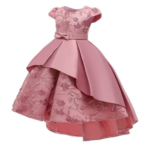 Embroidery High Low Gown For Girls - Bean Paste