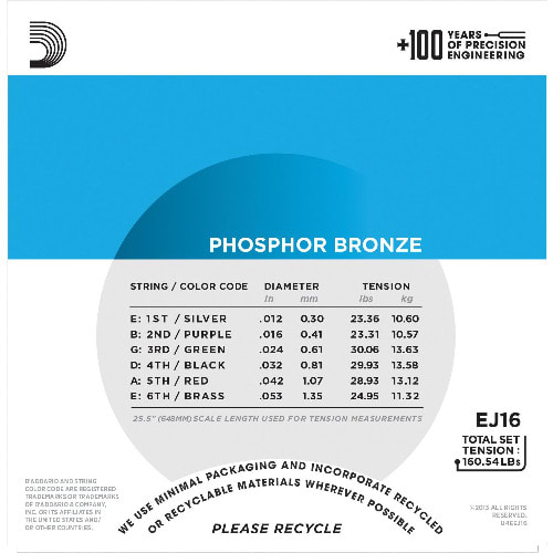 D'Addario EJ16-10P Phosphor Bronze Acoustic Guitar Strings - Light