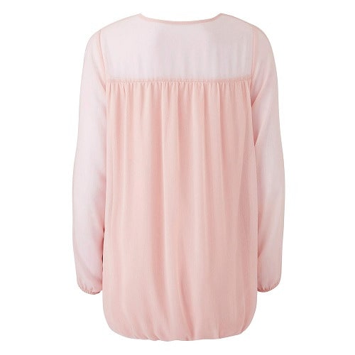 Split Sleeve Bubble Hem Top - Plus Size - Pink
