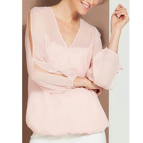 Split Sleeve Bubble Hem Top - Plus Size - Pink