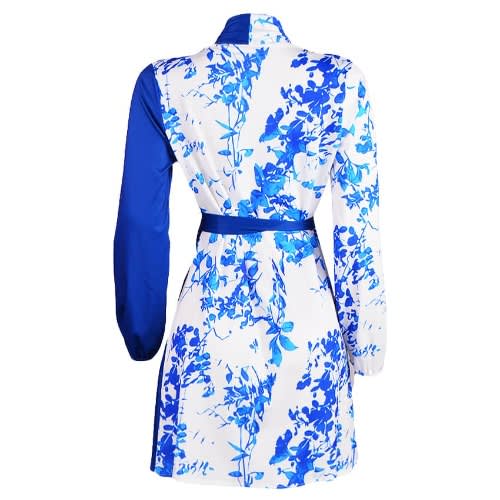 2 Toned Floral Wrap Dress - Blue